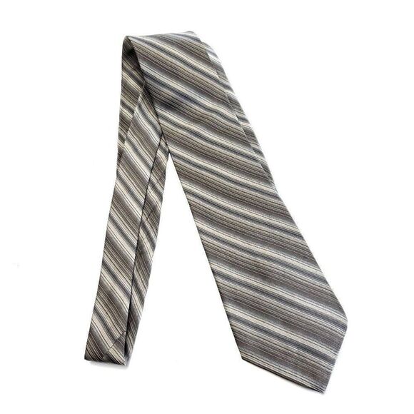 Arrow Beige Gray Brown Print Striped Wide Silk Tie - Picture 6 of 6
